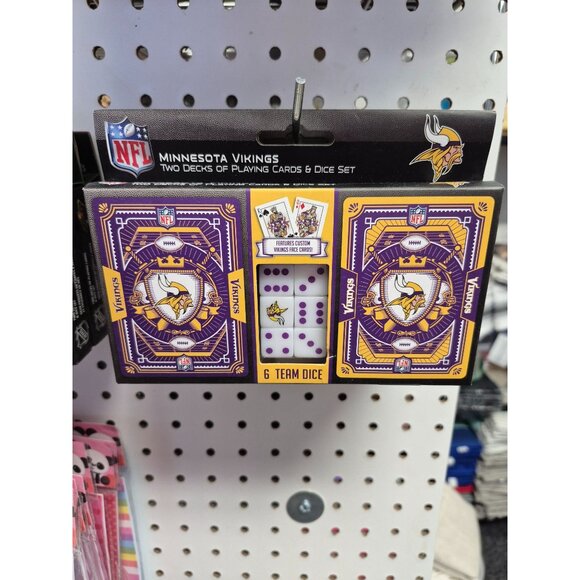 NFL Minnesota Vikings Playing Cards & Dice Set Includes 2 Decks & 6 Dice With Cu - Picture 3 of 3